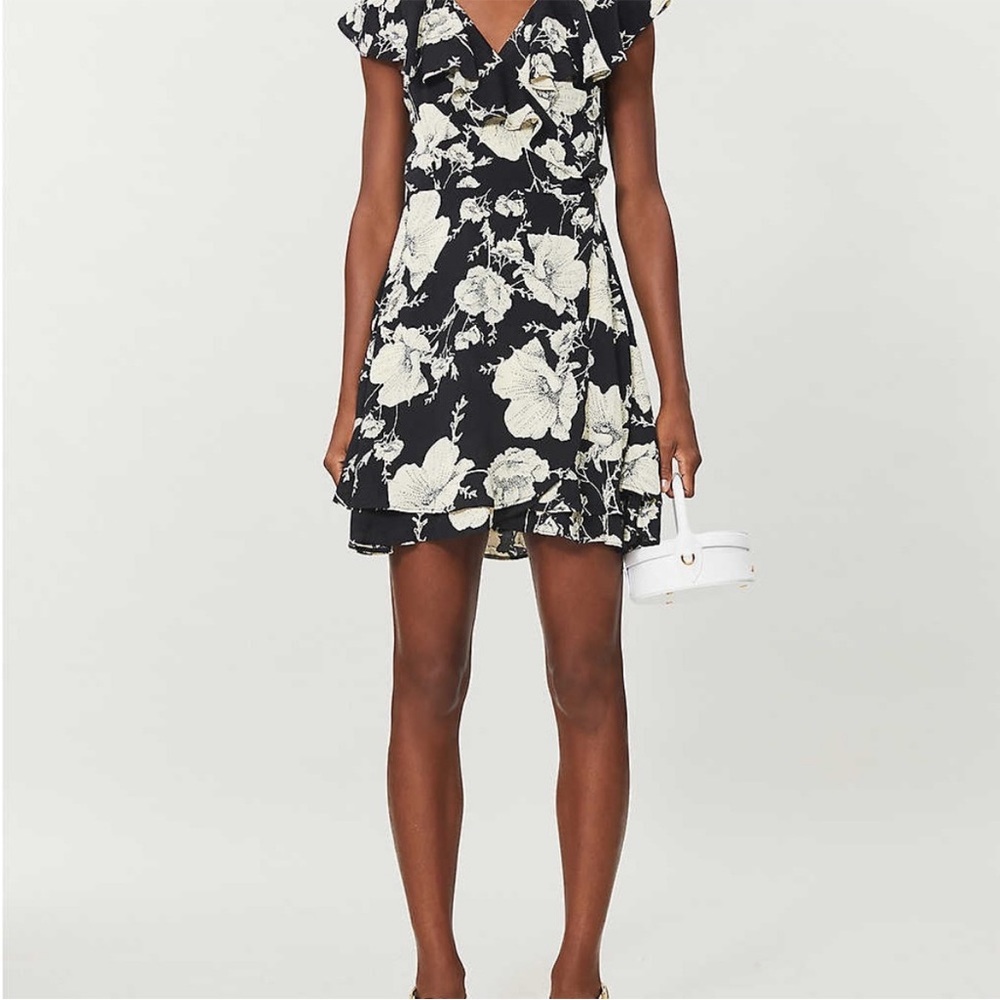 Free Poole French Quarter Wrap Dress- Black with White Flowers- Ruffles